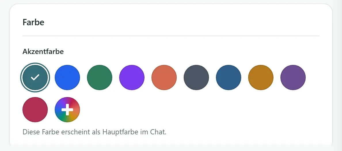 Farbauswahl im Bereich Aussehen mit Akzentfarben und eigener Farbe